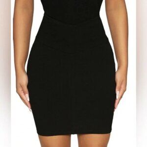 Naked Wardrobe V-Cut Ribbed Mini Bodycon Skirt‎ in Black Size Medium NWT